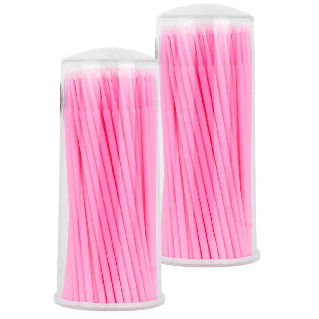 2 x 100pcs Multi-function Micro Brush Swabs Applicators Eyelash Extension Mascara Wands Tattoo Eyebrow Lip Makeup Tool Pink
