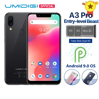 Перейти на Алиэкспресс и купить Смартфон UMIDIGI A3 Pro, Android 9.0, глобальный диапазон, 5,7-дюймовый полноэкранный 19:9 дисплей, 3 ГБ ОЗУ 32 ГБ ПЗУ, четыре ядра, 12 Мп+5 Мп, распознавание лиц...