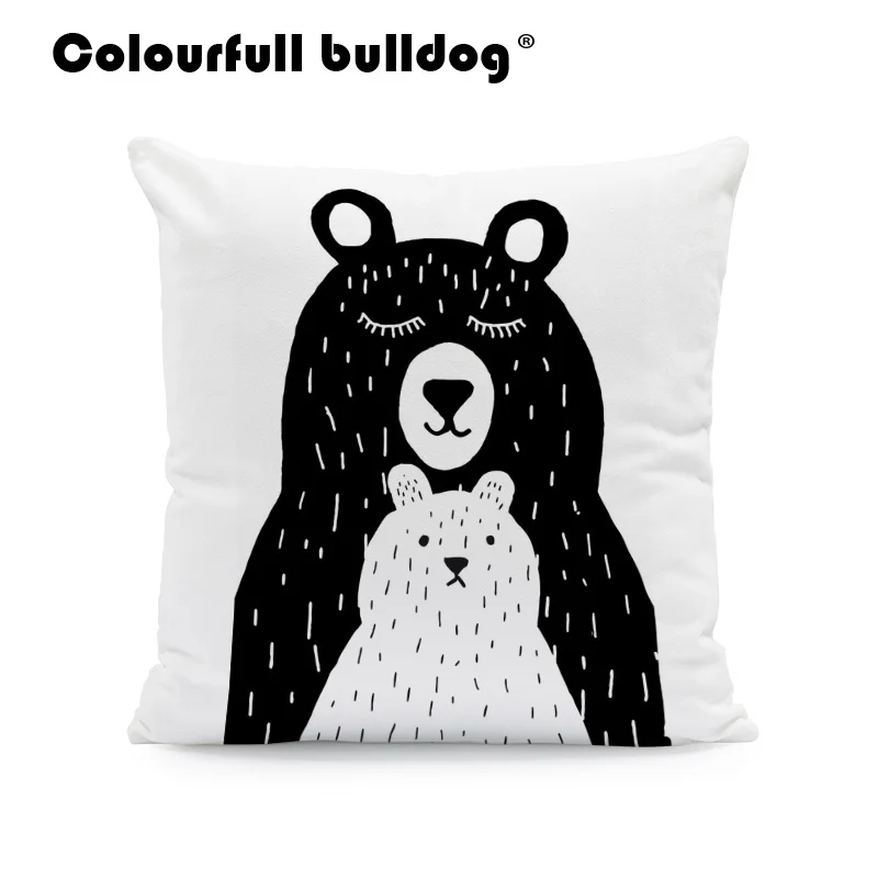 الأطفال بسيطة مرسومة باليد الكرتون الحيوانات وسادة وسادة حالة الشمال نمط الغابات الدب وسادة غطاء خزانة أسد الجبل