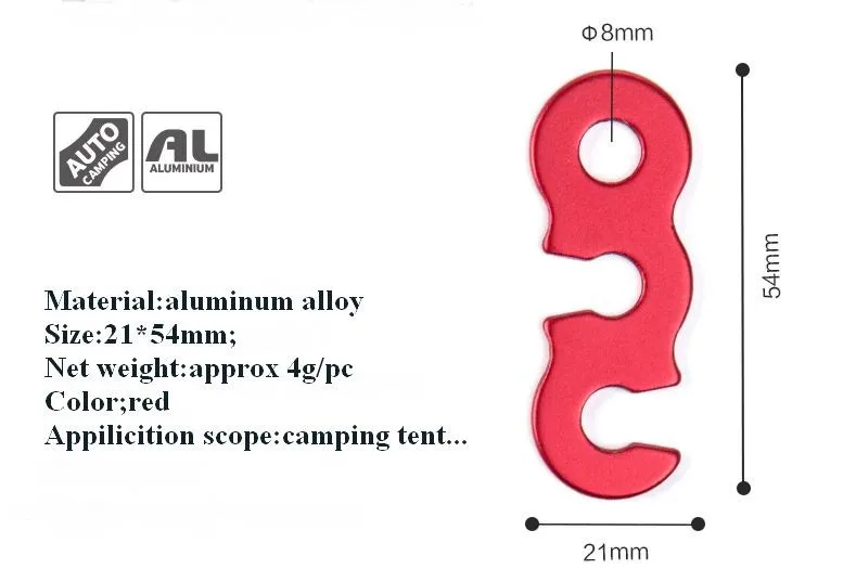 Открытый 6061 алюминиевый сплав S Форма слайд регулировка веревка Пряжка палатки красный солнцезащитная, на защелке с веревкой Кемпинг Аксессуары 4 шт./пакет