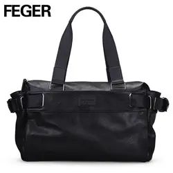 FEGER Европейский Американский стиль сумки на плечо для мужчин бизнес S weekender Сумка черный pu Спортивная Дорожная сумка для авиакомпания