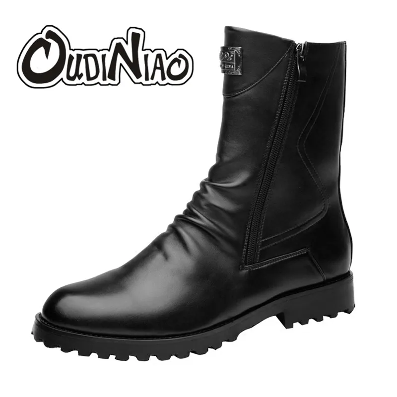 

OUDINIAO Men Boots Fashion Zip Ankle Boots Fashion Fold Military Snow Boots Pointed Toe Casual Boots Vintage Winter Autumn Shoes