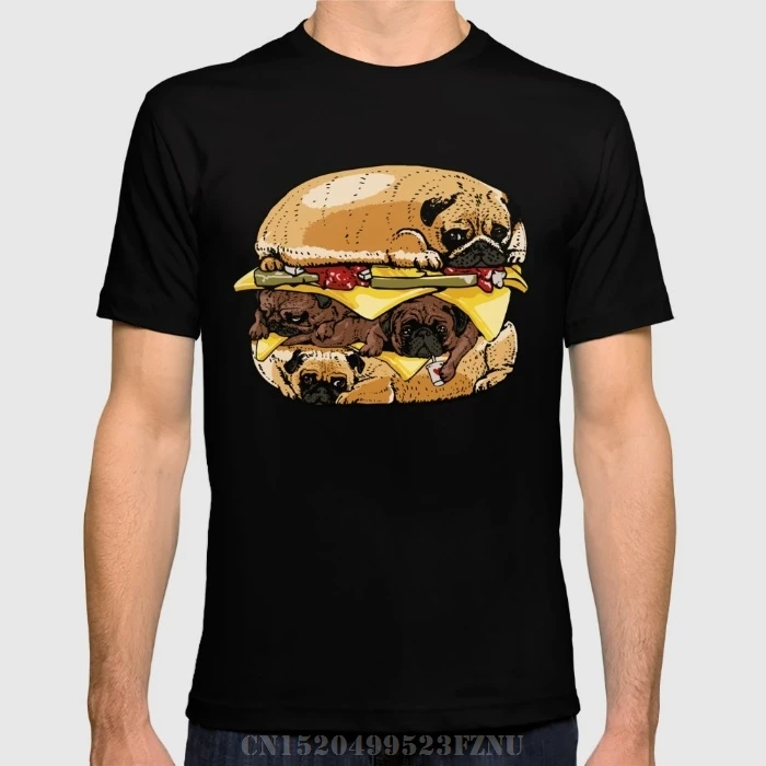 Летние Специальное предложение Мужская футболка Мопсы Burger короткие с круглым
