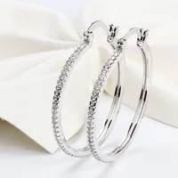 925 Sterling Silver Big Circle Inlaid Zircon Earrings For Women,S925 Argent Women's Shiny Model Earring 17mm-40mm 5 Size 1