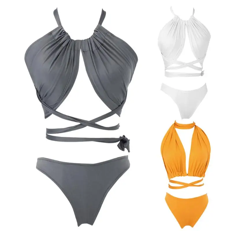 Sexy Bikinis Women Two Piece Swimsuit Cross Bandage Halter Bikini Set 