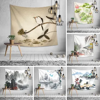 

Chinese Painting Ink Painting Series Tapestry Hanging Painting Tablecloth Beach Towel Decoration Cloth Window Tapestry