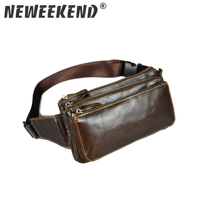 

NEWEEKEND Genuine Leather Cowhide Crazy Horse Small Waist Shoulder Crossbody Phone Cash Money Bag for iPhone Samsung LZ-W019