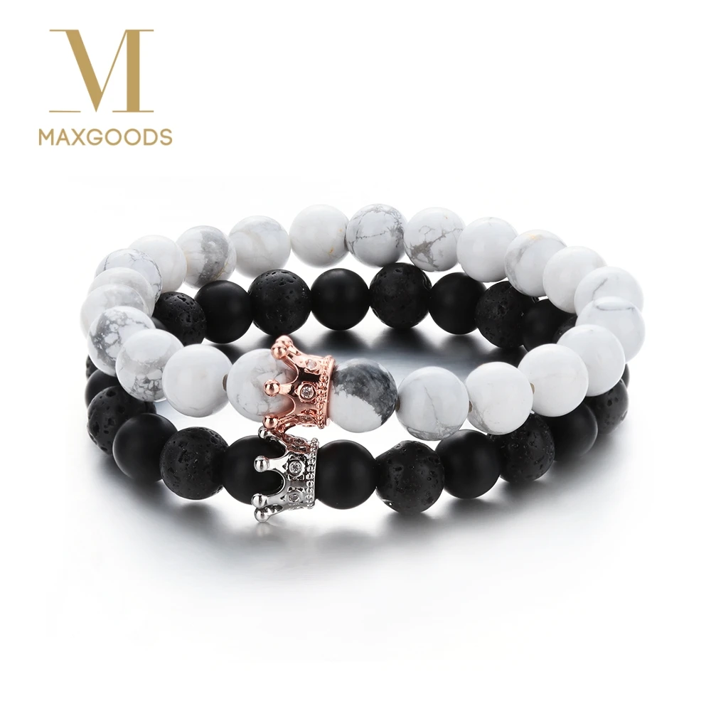 

Fashion Couple Bracelet Exquisite Adjustable Volcanic Stone Marble Scrub Beads Crown Bangles For Women Men Jewelry Gifts