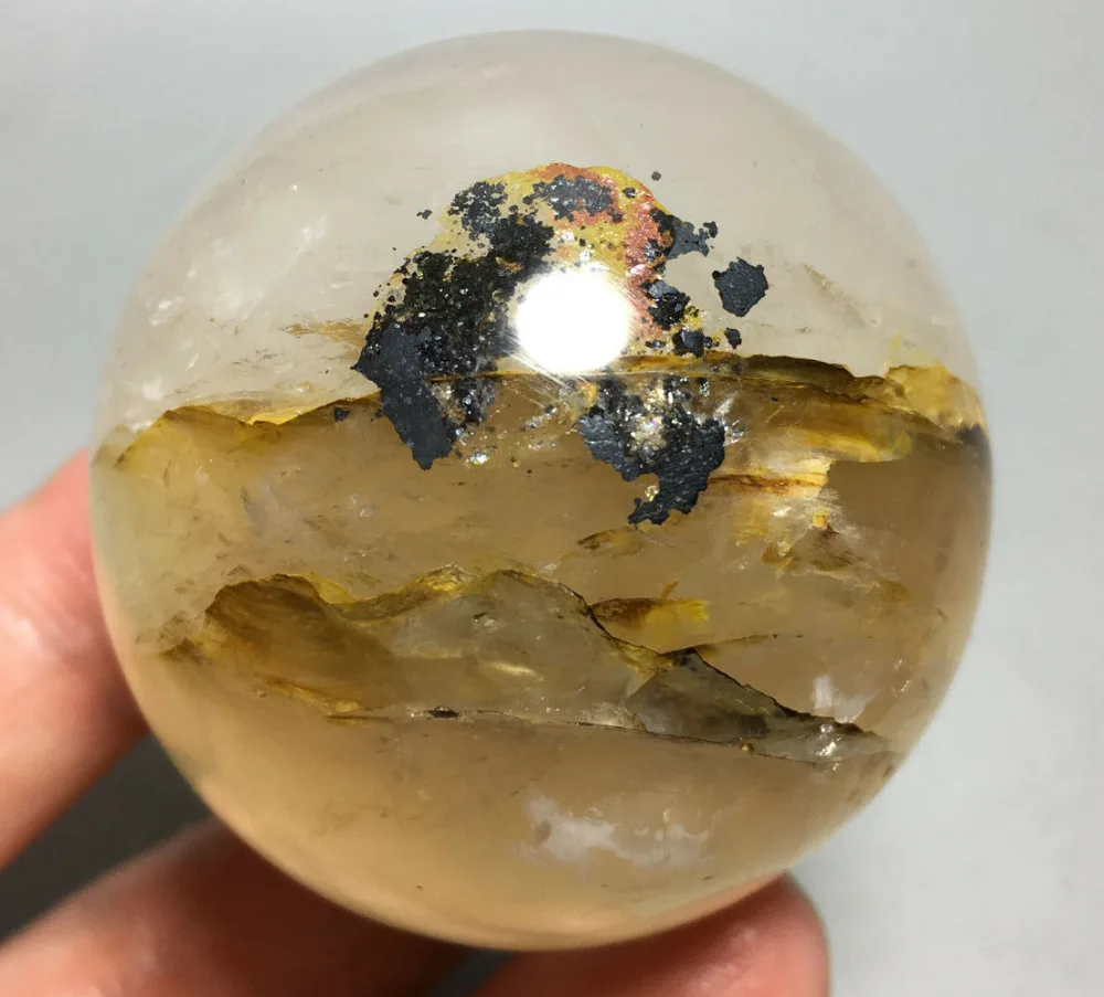 208g NATURAL Citrine Ghost QUARTZ CRYSTAL Ball HEAING Madagascar graduation gifts