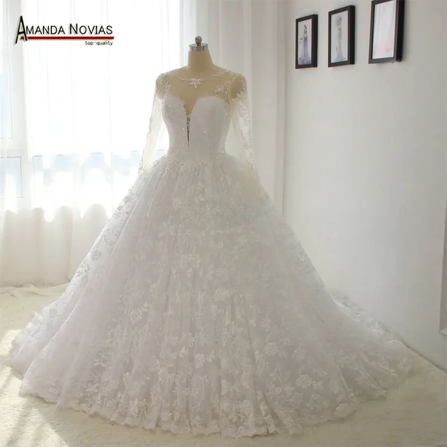 

Puffy Skirt Long Sleeve Lace Wedding Dress 2019 Real