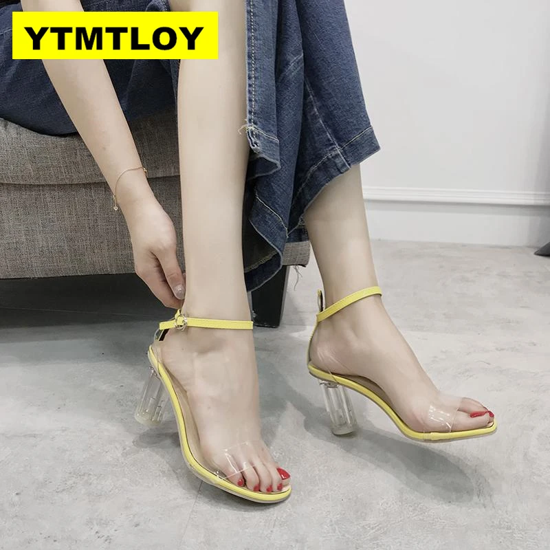 

2019 Ankle Strap High Heels Party Sandalias Shoes Sapatos Casual Peep Toe New Brand PVC Women Pumps Sexy Clear Transparent