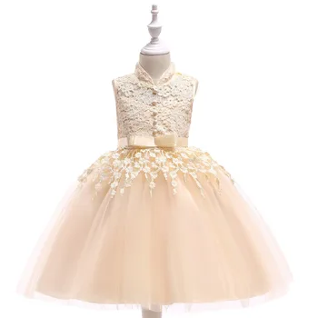 

Champagne Short Flower Girls Dress For Wedding High Neck Flowers Little Girls Pageant Wedding Party Little Bride Dresses