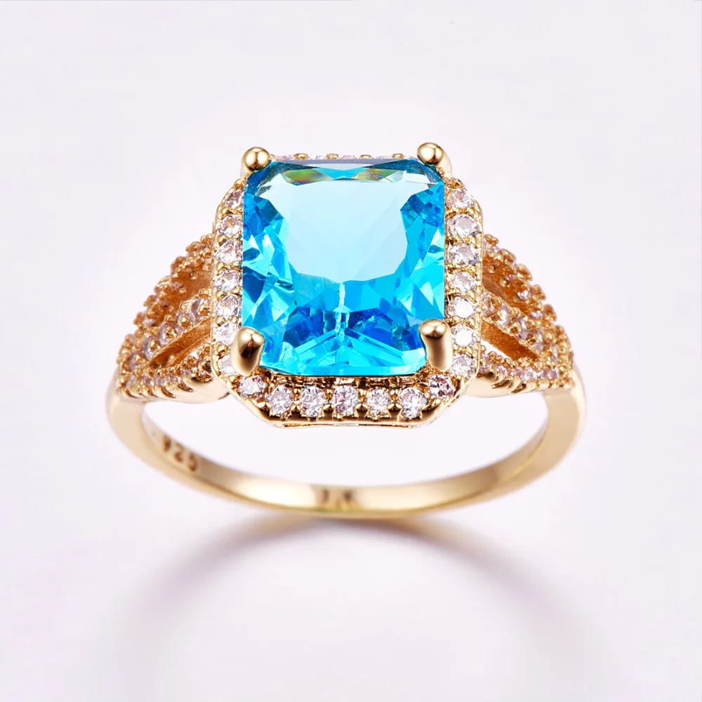 lingmei New Big Mysterious & Blue White Cubic Zirconia Gold Color Ring Size 6 7 8 9 Luxury Elegant Women Men Jewelry Wholesale
