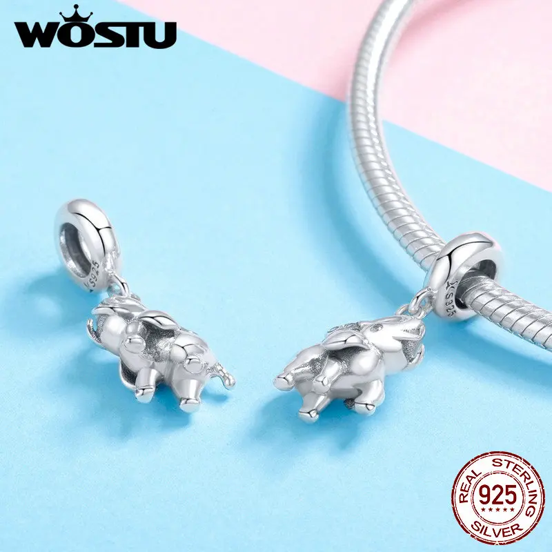 WOSTU подлинное серебро 925 пробы милый слон животные бусины подходит