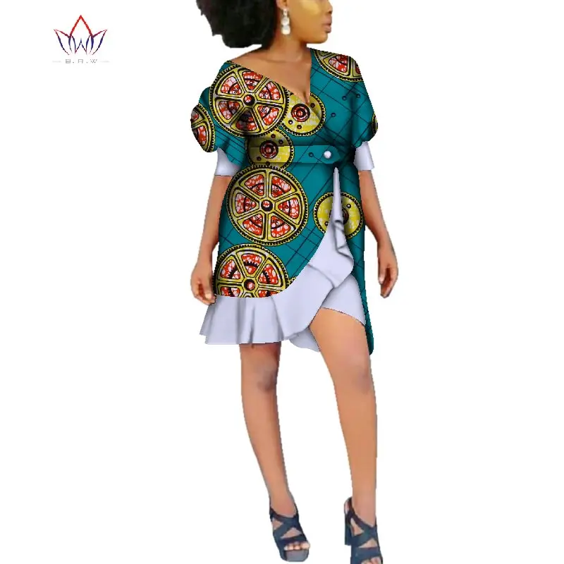 

Women Sweet African Print Dresses Dashiki Plus Size 6xl Bazin Riche Traditional African Clothing Summer Party Dress WY3337