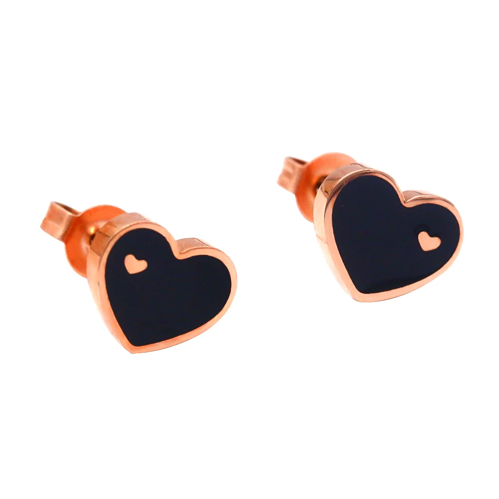 

Rose gold drop oil love shape jewelry stainless steel black fashion earrings women's jewelry manufacturers custom
