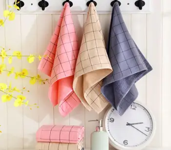 

34x74cm Grid Plaid Cotton Double Layers Loop Towel Face Hand Hair Towel Terry Towel Washrag Flannel Promotion Gift Family Gift