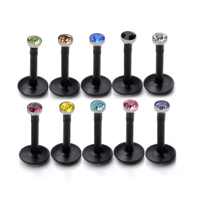 

10pcs/Set Mixed White Acrylic CZ Crystal Gems Monroe Lip Labret Bar Ring Stud Piercing Lip Piercing Jewelry