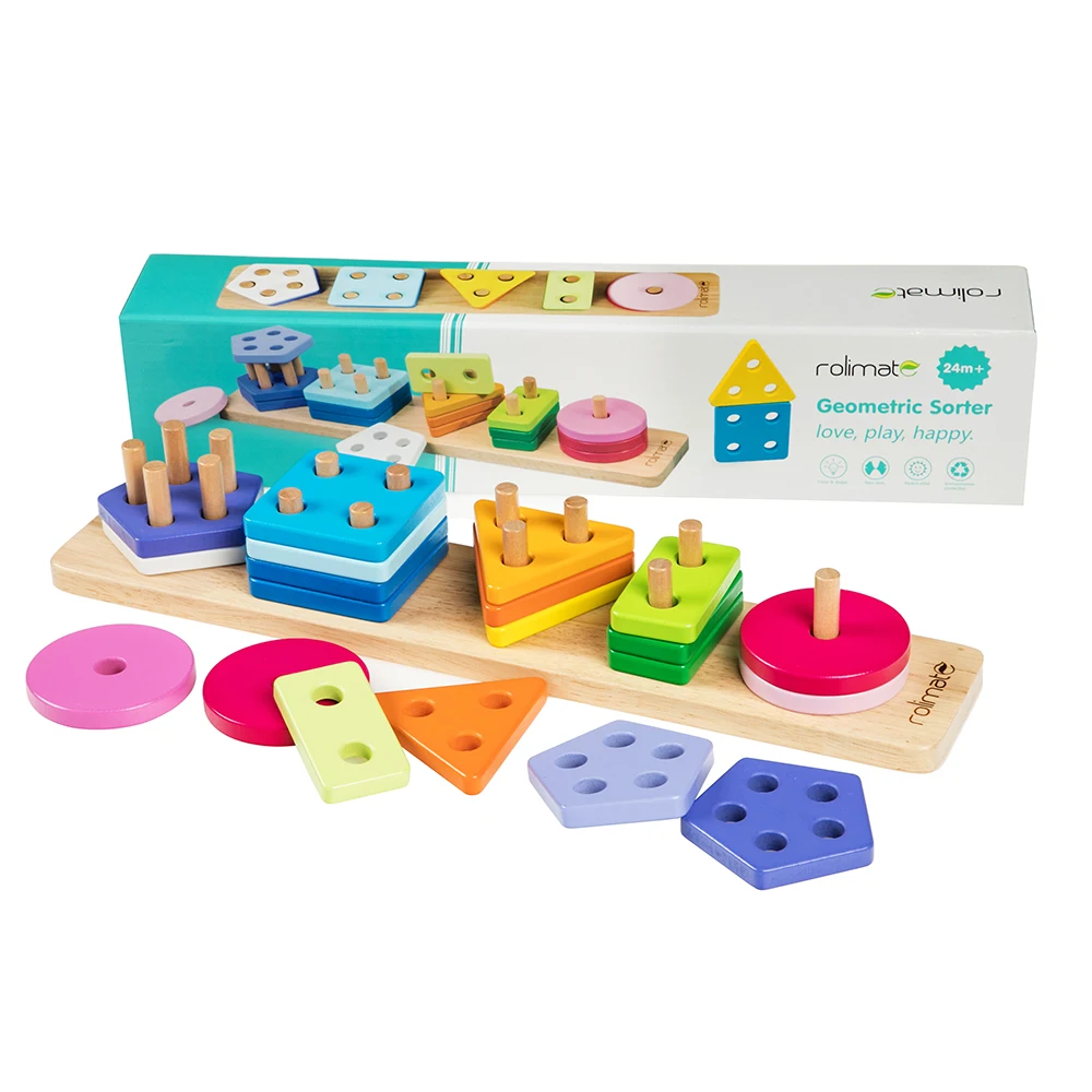 

Wooden Educational Preschool Learning Shape Color Recognition Geometric Board Block Stacking Sorting Puzzle Toys for Toddlers