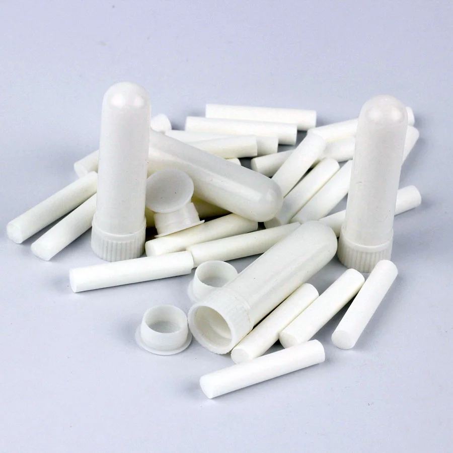 20Pcs/set Empty White Plastic Blank Nasal Aromatherapy Inhalers Tubes Sticks With Wicks For Essential Oil Nose Nasal Container