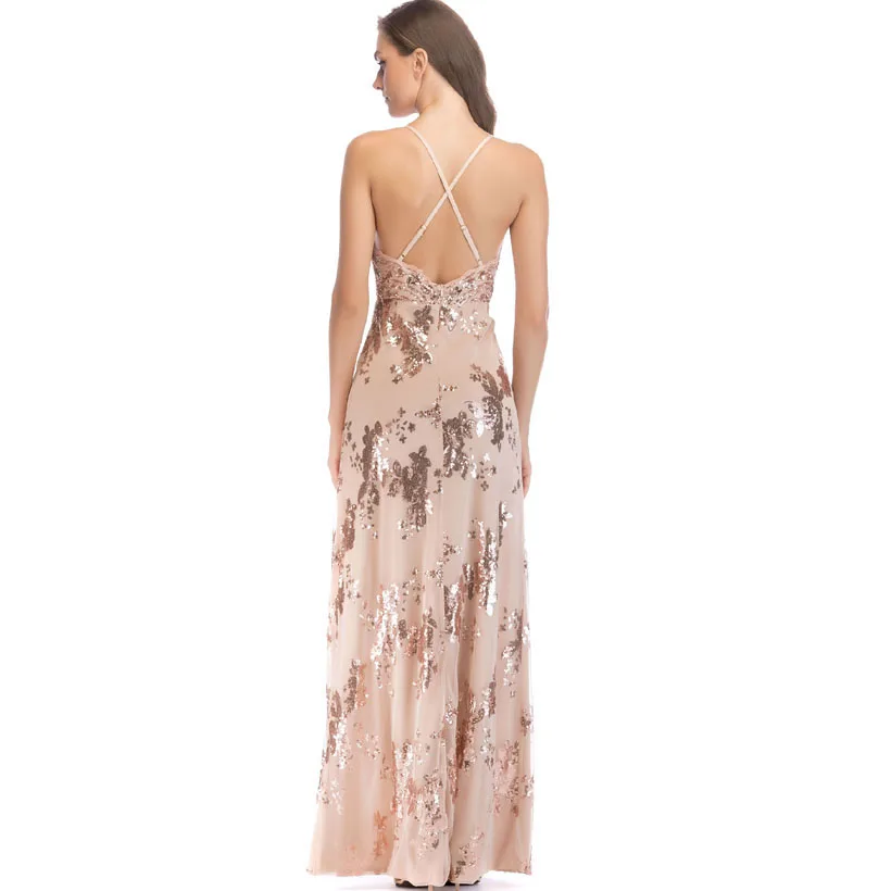HAMBELELA New Arrival High Quality 2019 Summer Women's Dress Spaghetti Strap Vintage Sequined Floor-Length Bandage Dress Vestido (11)