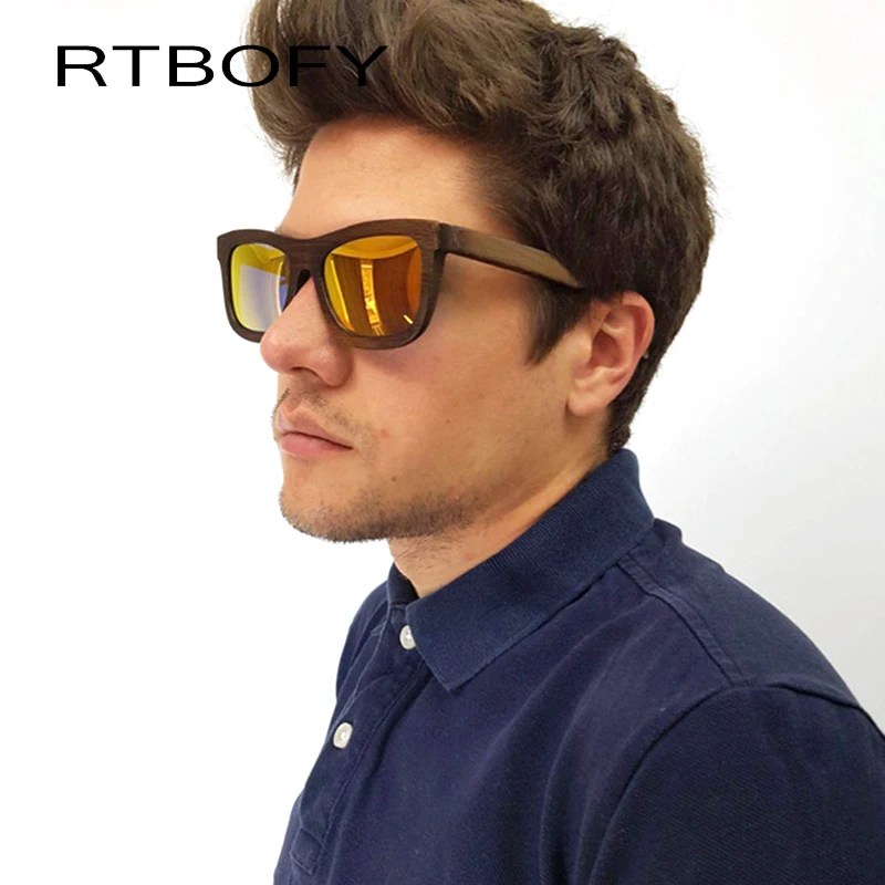 Goedkoop RTBOFY Hout Zonnebril voor Mannen   Vrouwen Gepolariseerde Lenzen Bril Bamboe Frame Eyeglasse Vintage Design Shades UV400 Bescherming 03