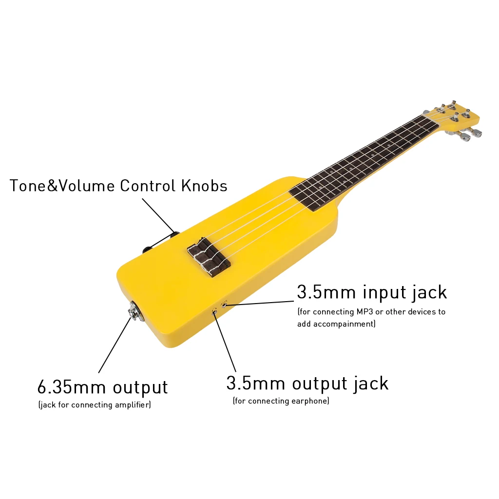 Желтый Uke 2" Okoume Электрический Укулеле Uke комплект W/Gig Bag 3,5 мм аудио кабель бесшумный Электрический Укулеле концертный Uke