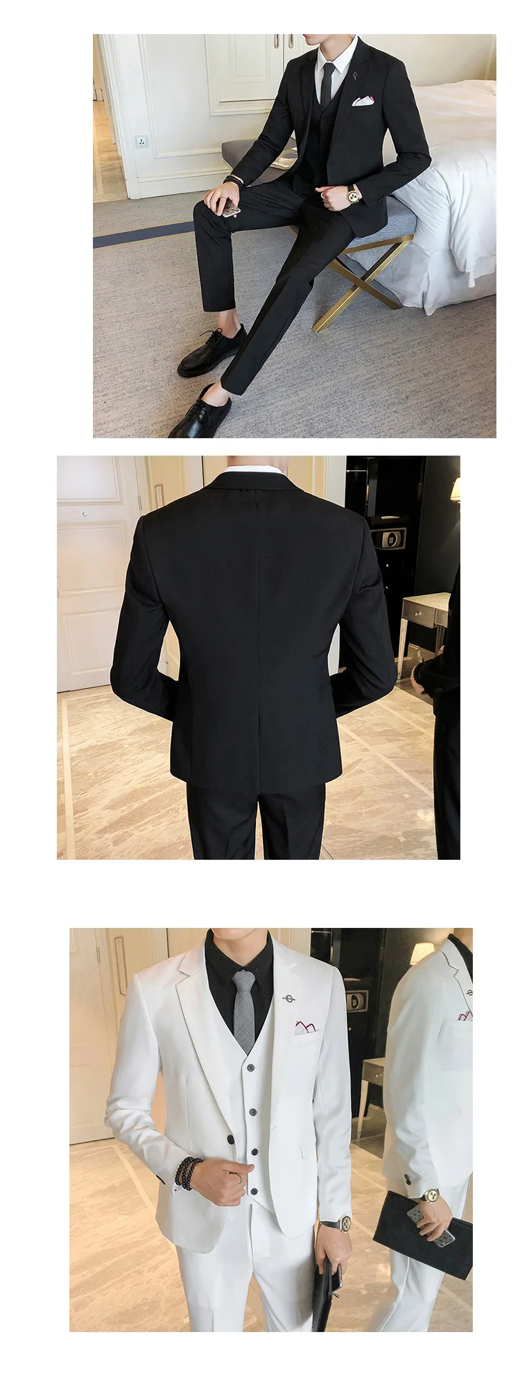 Slim Fit Мужские костюмы комплект из 3 предметов Современный последние пальто брюки конструкции классический сплошной Цвет розовый белый