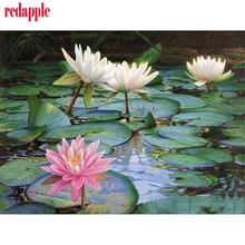 Алмазная вышивка, цветы лотоса полный, горный хрусталь, 5D, DIY алмазная живопись на заказ, вышивка крестом, Алмазная мозаика, домашний декор, бусины, искусство