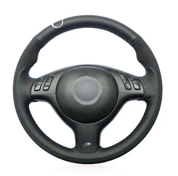 

Puou Tommia Black Genuine Leather Black Suede Car Steering Wheel Cover for BMW E46 E39 330i 540i 525i 530i 330Ci M3 2001-2003