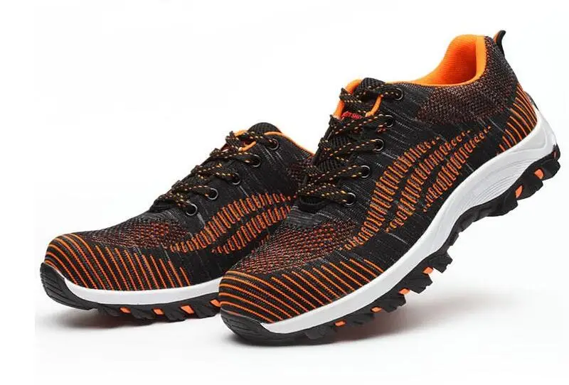 Новая выставка Мужская защитная обувь летающие плетеные рыбий сети uppers дышащая Рабочая стальная носок Кепка для анти-разбивания прокол сапоги обувь