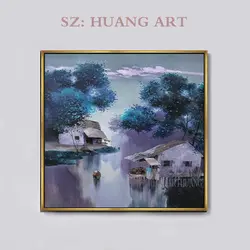 Оригинальный фиолетовый пейзаж картина маслом художника Вьетнам хижины современный стиль украшения детей комнатная крыльцо Сельский