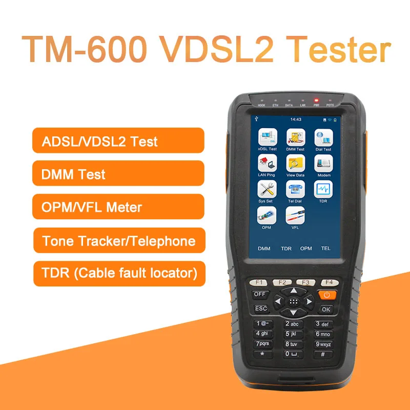 

TM-600 VDSL2 Tester TM-600 VDSL Tester with xDSL /DMM/TEL,all-in-one unit DMM Telecom test XDSL Line test and Maintenance Tools