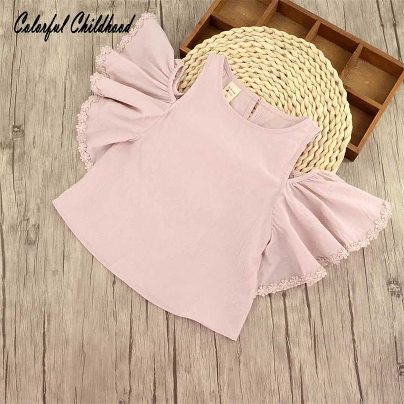 Buy Ruffle Sleeve Summer Girls Blouses Tops 100 Cotton Lace Casual Baby Girl