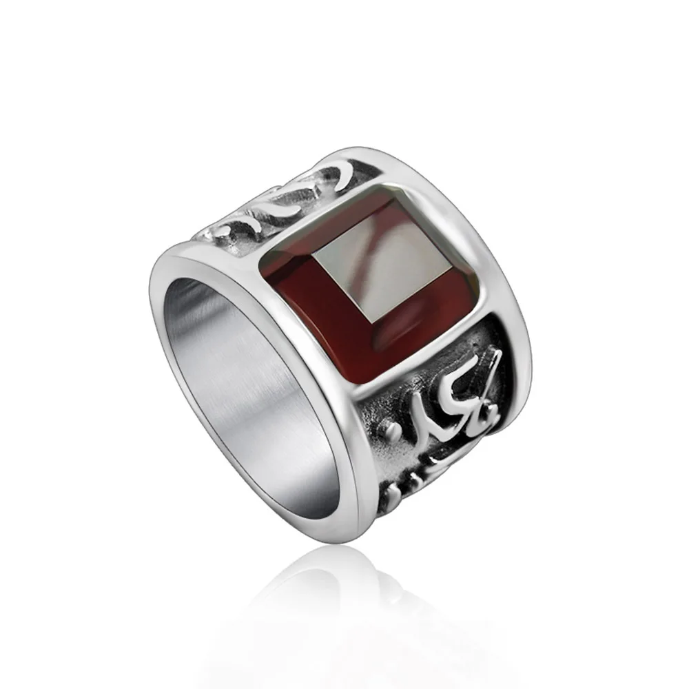 Punk Real Stainless Steel Ruby Men Ring Big Red Stones Finger Rings For