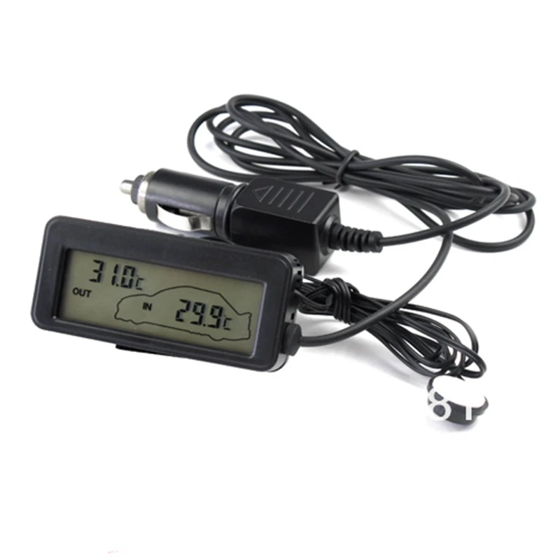 Черный цифровой автомобильный термометр с ЖК-дисплеем, Мини DC 12 В, для автомобиля, внутри, снаружи, с синей подсветкой, 1,5 м, для транспортных средств, измеритель температуры, кабель, датчик