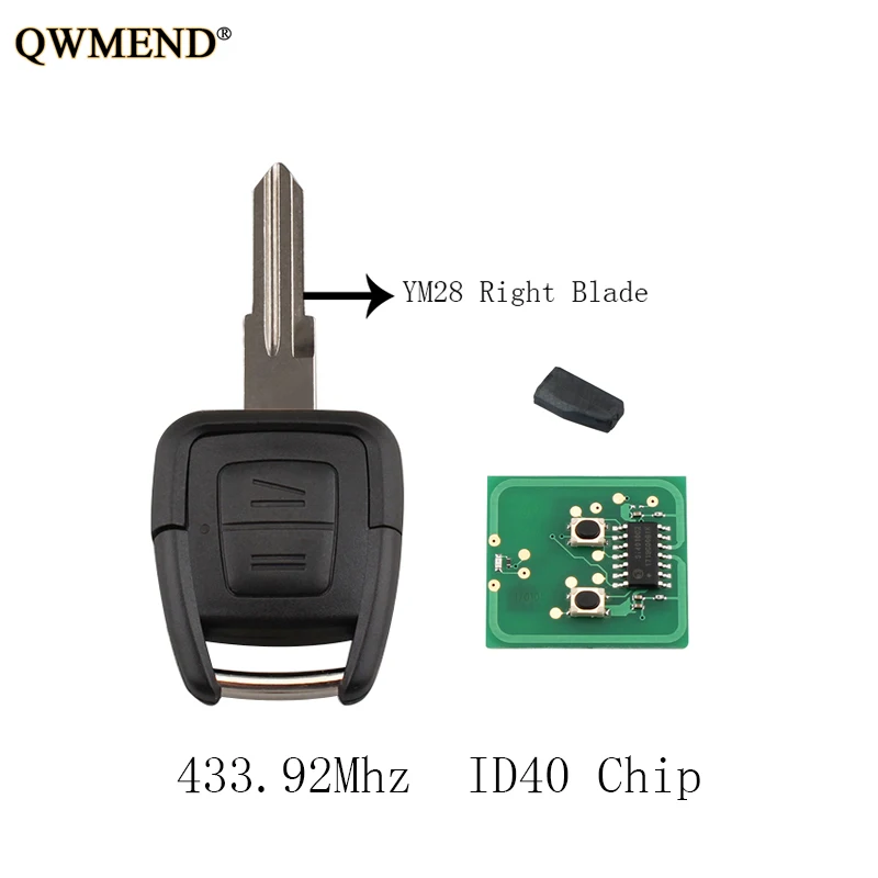 

QWMEND 2Buttons Remote key ID40 Chip For Vauxhall Opel Astra Vectra 433.92MHz YM28 Right Blade Original keys