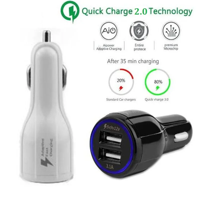 Carregador de Carro para o Iphone para Samsung Hopeboth Alta Qualidade Quick Charge 2.0 Rápido Carregamento Dual Usb 3.1a Galaxy s6 s7 s8 Nota 2 para o iphone para Samsung Galaxy S6 S7 S8 Nota
