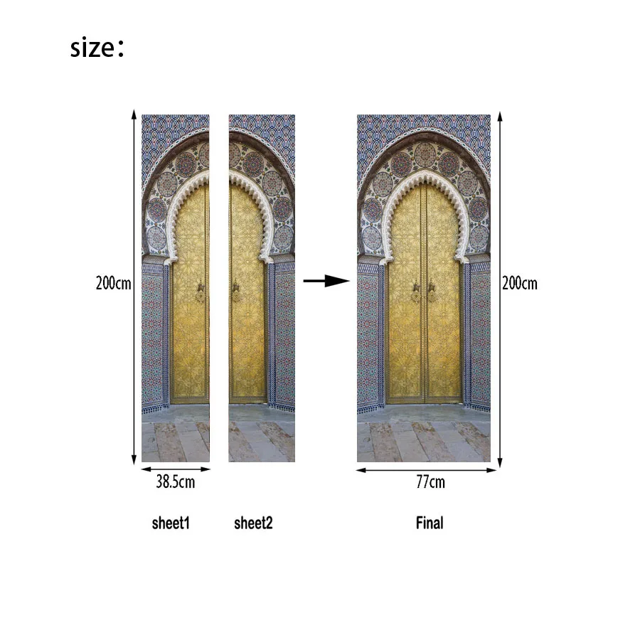 Наклейки на дверь, домашний декор, арабский стиль, медная дверная обмотка, обои, наклейки, украшение для дома