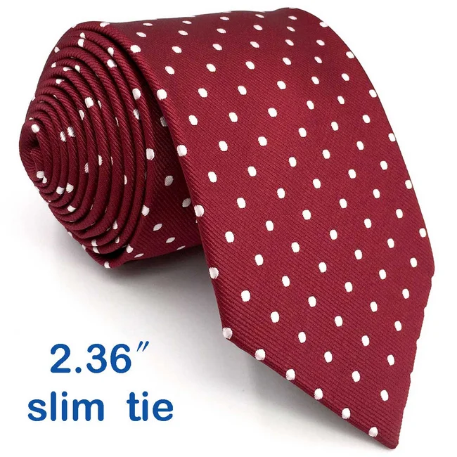 S15 горошек бордовый красный белые галстуки для Для мужчин Шелковый Свадебный галстук удлиненные 6" Slim 6 см галстук - Цвет: Skinny Size Tie