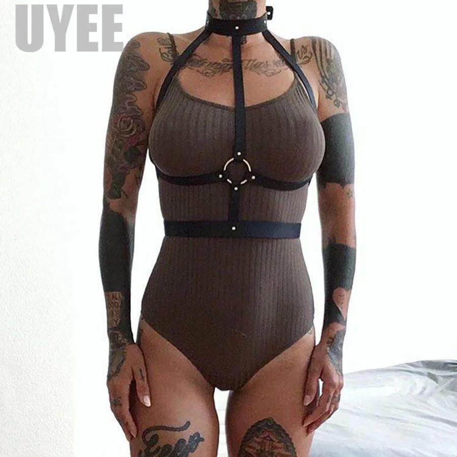 UYEE Sexy Leather Harness Women Underwear Garter Belts Bondage Cage Straps Bra Garter Belt Adjustable Woman's Lingerie LB-056
