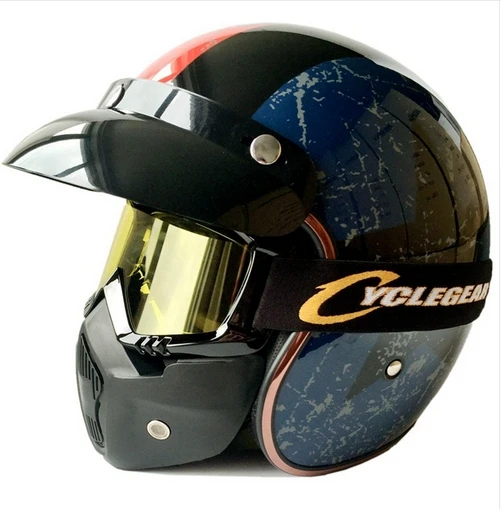Ретро мотоциклетный шлем Casco Capacete с маской очки - Цвет: as show