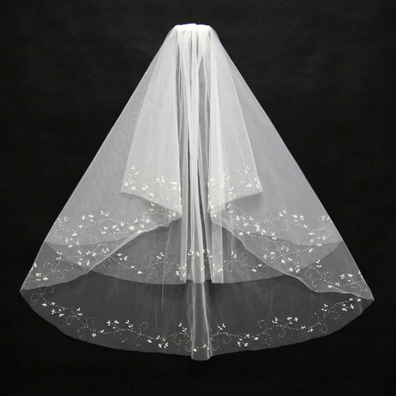 JAEDEN Gorgeous Beading Design Bridal Veils Two Layers Cut Edge Light Ivory Wedding 2017 V032 | Свадьбы и торжества