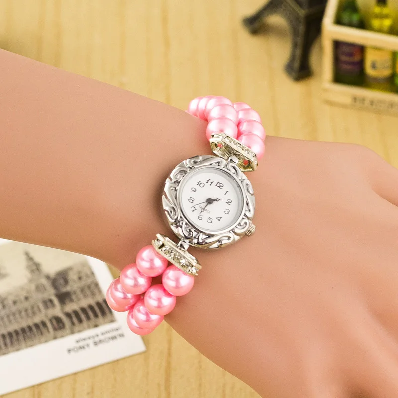 

Fashion Women Bracelet Watches Pearl Elastic Wristwatch Casual Watches Ladies Fashion Quartz Watch For Gifts LXH