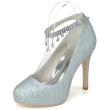 Funkelnden dame strass knöchelriemen gold silber glitter plattform high heels party prom cocktail homecoming abgerundete kappe schuhe