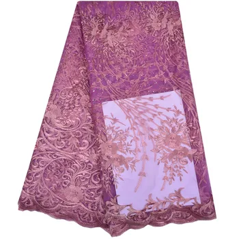 

Nigeria Lace Fabric With Beaded Embroidered African French Tulle Lace Fabric For Wedding Dresses 5 Yards A1163