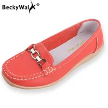 BeckyWalk/натуральная кожа Женские туфли-лодочки Весна Женские Мокасины металлической пряжкой женские лоферы повседневная женская обувь Рабочая обувь WSH2699