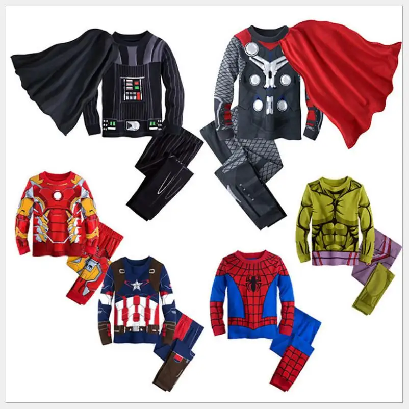 

2019 The Avengers Boy Captain America Iron Man Batman Little Pony Spider-Man Boys pajamas Clothes Children Sports Suits1-7Y