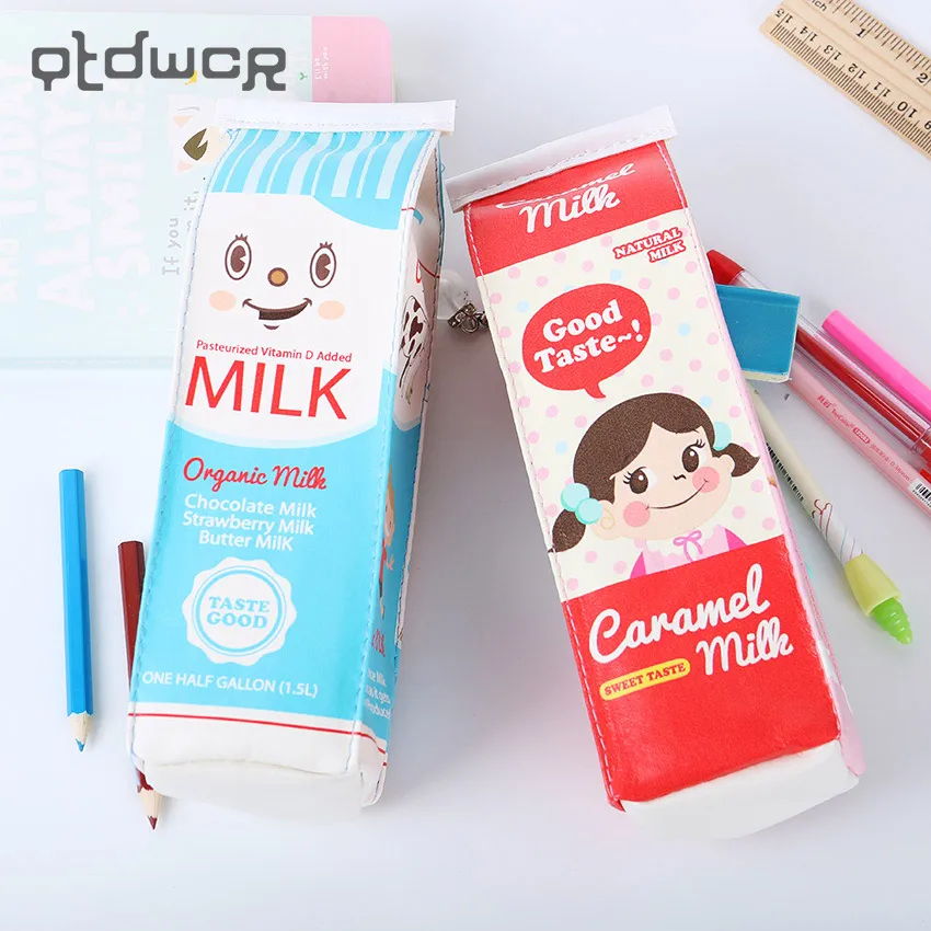 

1PC Office School Stationery Creative Simulation Milk Box Material School Storage Gift for Kids Pencil Bags