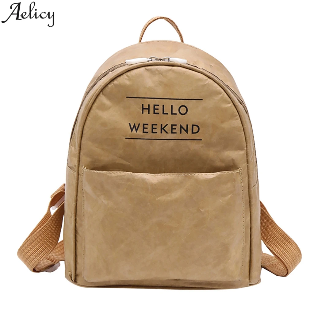 

Aelicy Vintage Women Student Kraft Paper Backpack Letter Print Shoulder Bag Unique Designed Waterproof Traveling Mochila New
